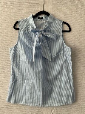 Talbots Light Blue & White Striped Tie-Neck Sleeveless Top
